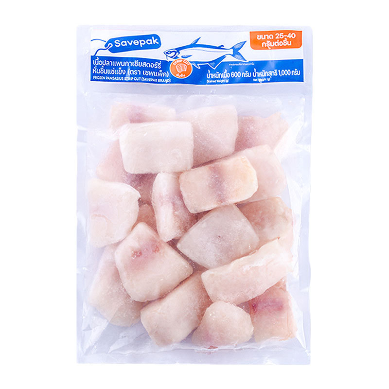 เซพแพ็ค แพนกาเซียสหั่นชิ้นแช่แข็ง (25-40 ก./ชิ้น) 1 กก. (SAVEPAK Frozen Pangasius Strip (25-40 g/pc) 1 kg)