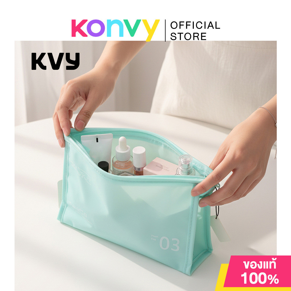 KVY Triangular Waterproof Cosmetic Bag #Mint Green เควีวาย กระเป๋าใส่เครื่องสำอางทรงสามเหลี่ยม สีเขียวมิ้นต์.