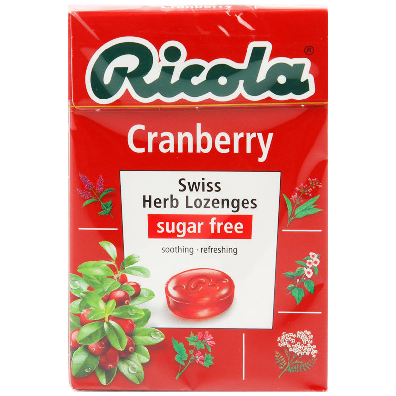 ริโคล่าลูกอมซูการ์ฟรีรสแครนเบอร์รี่ 40กรัม Ricola Sugar Free Cranberry Candy 40g. [หมายเลขบาร์โค้ด 7610700948347 ]