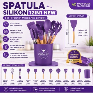 SPATULA SILIKON 12pcs Kitchen Set Spatula Alat Masak Dapur Tahan Panas Serbaguna Aman Praktis Murah