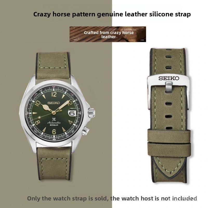 20/22mm Crazy Horse Texture Hybrid นาฬิกาด้านนอกหนังซิลิโคนด้านในสําหรับ Seiko 5 Submariner Tuna เต่านุ่มสบาย Retro นาฬิกาสร้อยข้อมือกีฬาสไตล์ Unisex ใช้