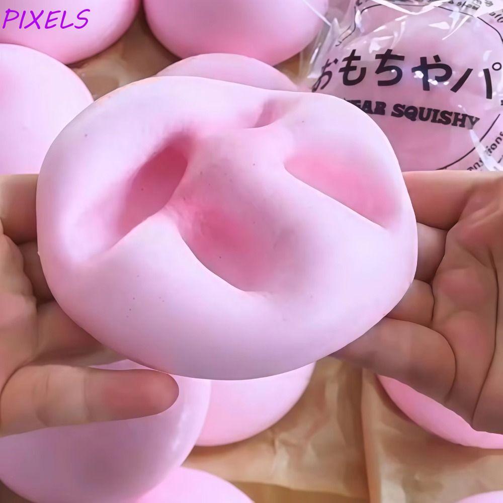 PIXELSKY Buns ของเล่นสกุชชี่ขนมปังหยิกนิ้วดูด นักเรียนสีชมพูจําลองช้า Rising Sensory ของเล่นความวิตกกังวล ADHD