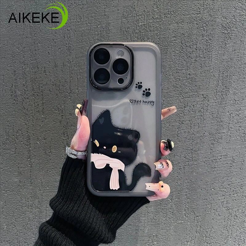 น่ารักแมวดําเคสโทรศัพท์เลนส์สําหรับRealme GT 7 6 5 GT Neo 6 5 SE 2T V70 V60 V60S V50 V50S V23 V13 C1