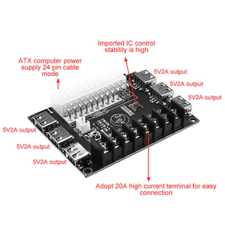บอร์ดแปลงไฟ ATX 20/24Pin เอาต์พุต 5 ระดับ USB 6 ช่อง ขั้ว 20A พร้อมกล่อง