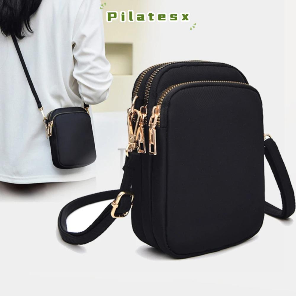 PILATESX กระเป๋าโทรศัพท์มือถือ, ซิป 3 ชั้น Walle กระเป๋าสะพาย, พร้อมปลั๊กหูฟังกระเป๋าถือไนลอน