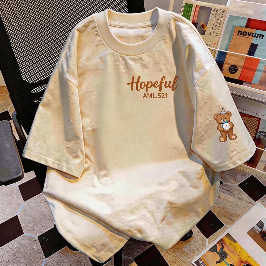 TEE·SHOP🍀เสื้อยืด oversize เสื้อเท่ๆ เกาหลี " Hopeful Bear " ไม่หดตัว พิมพ์ลาย ผ้านิ่มใส่สบาย  COD 📦