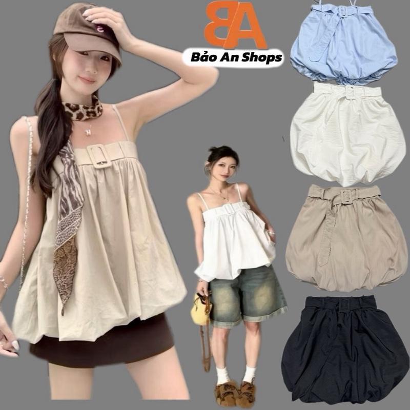 ก-145. เสื้อ2สายสกินนี่เข็มขัดลมย่น