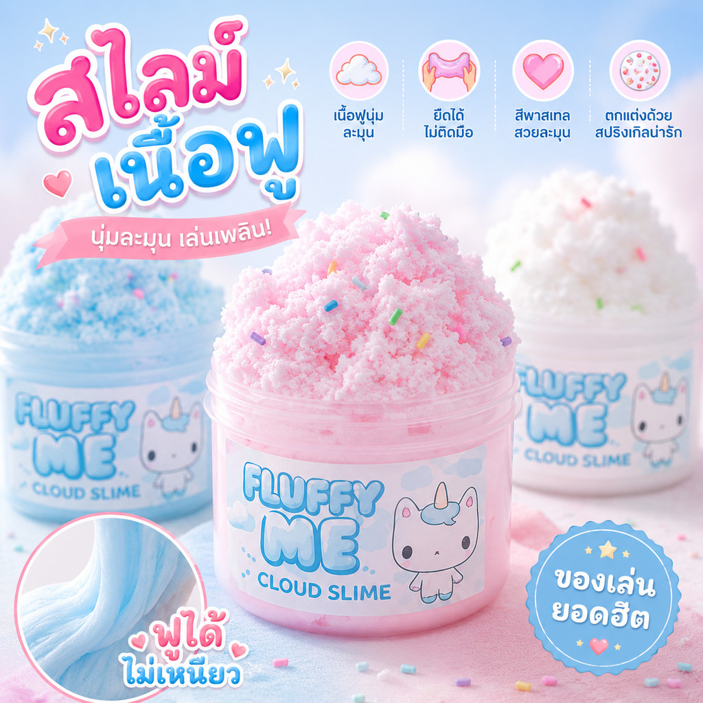 ส่งจากไทย☁️ Fluffy Me Cloud Slime สไลม์เนื้อฟู นุ่มเหมือนปุยนุ่น กลิ่นหอมน่ารักเกินต้าน สไลม์หิมะ สไลม์สายไหม