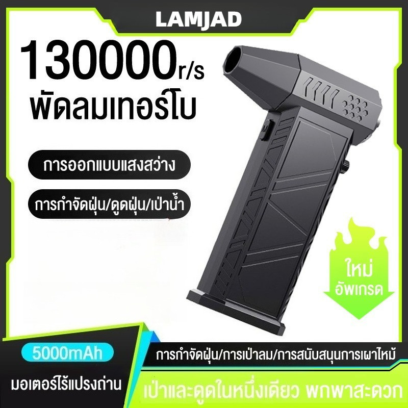 【ไร้สาย】พัดลมเทอร์โบ 130000RPM ความเร็วลม 35 เมตร/วินาที กำจัดฝุ่น เบาะรถ คอมพิวเตอร์ พร้อมไฟ LED เก็บเงินปลายทาง พร้อมส