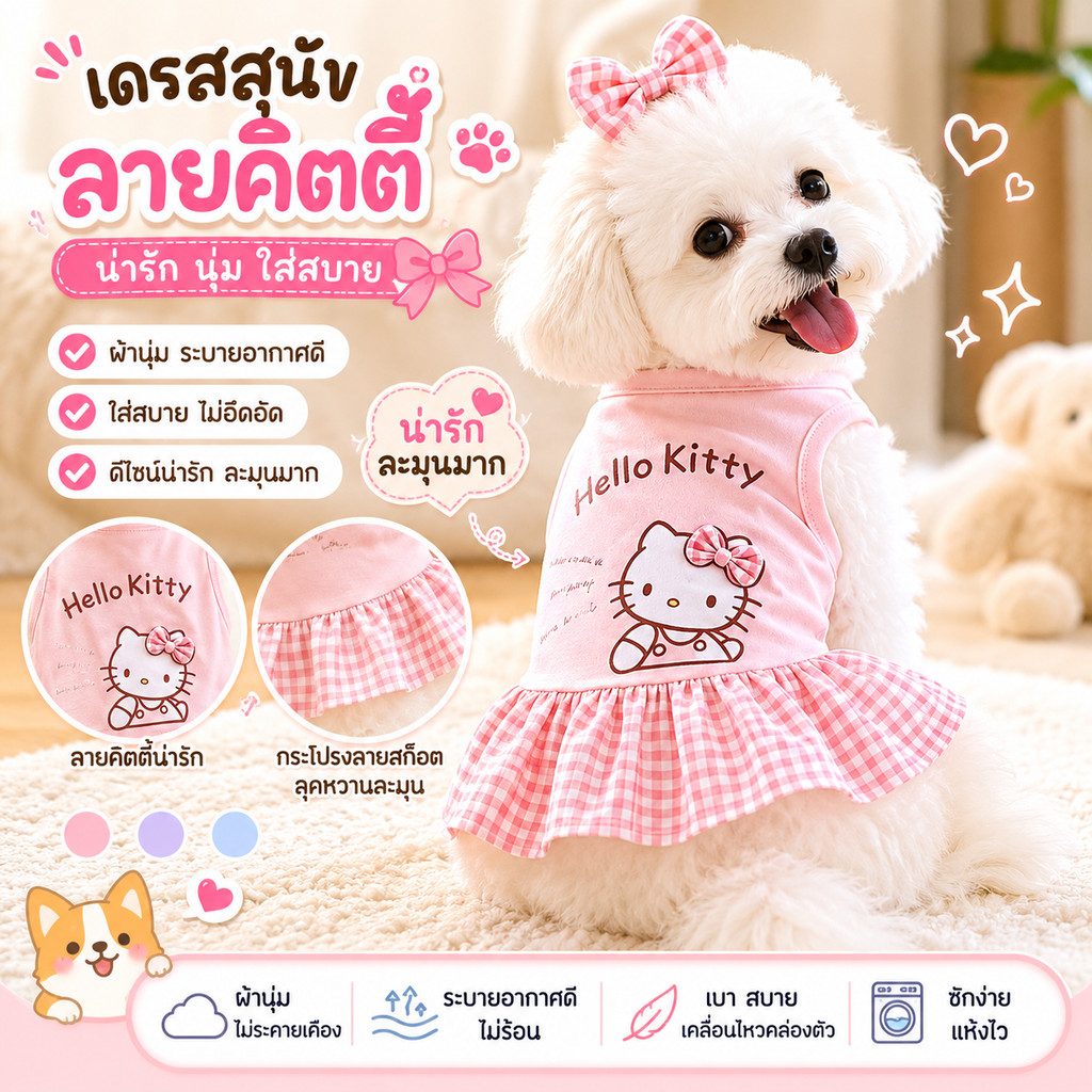 Hello Kitty Sweet Pet Vest Skirt Cat Dog Spring Summer Style