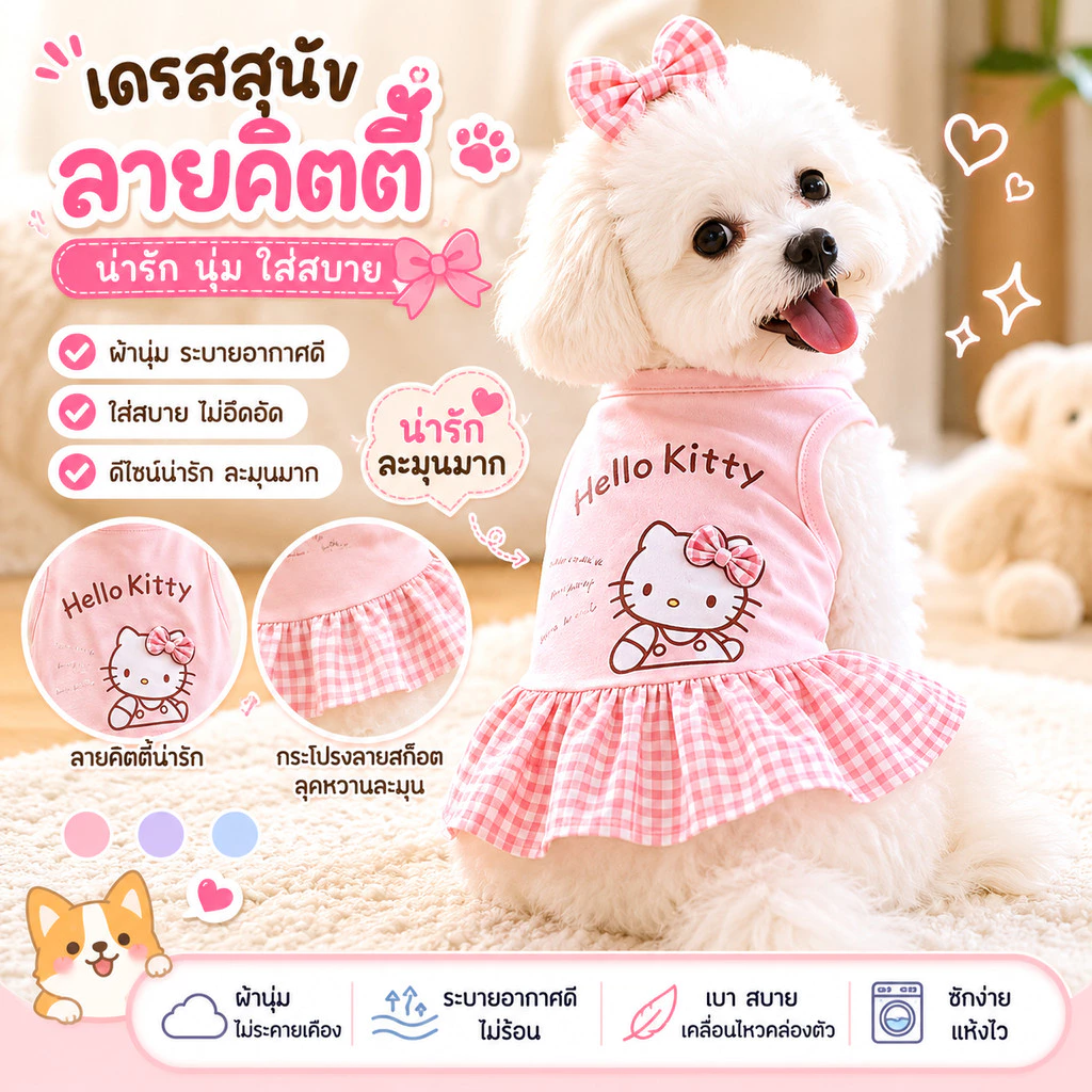 Hello Kitty Sweet Pet Vest Skirt Cat Dog Spring Summer Style