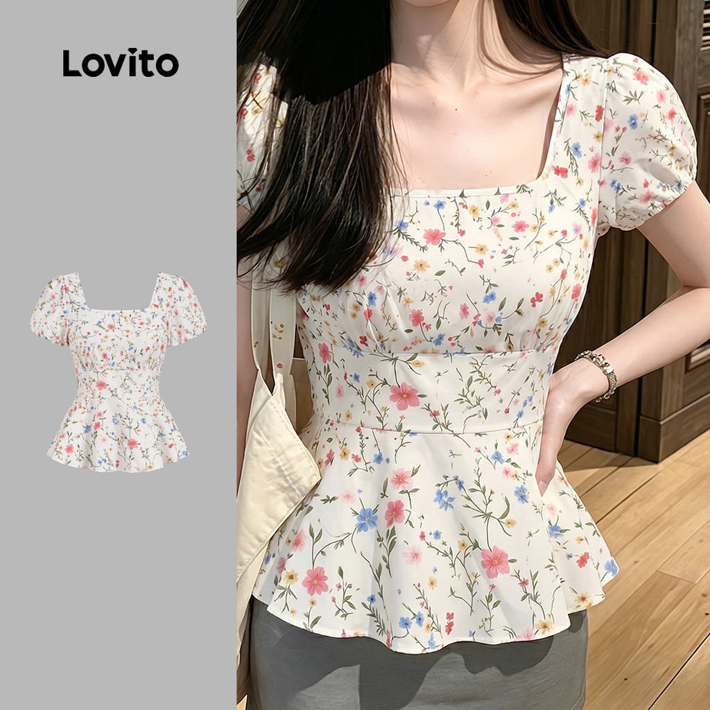 Lovito เสื้อเบลาส์ลําลองพิมพ์ลาย พื้นผิวสบาย สไตล์ฤดูใบไม้ผลิ/ฤดูร้อน สําหรับผู้หญิง LK6ATD132