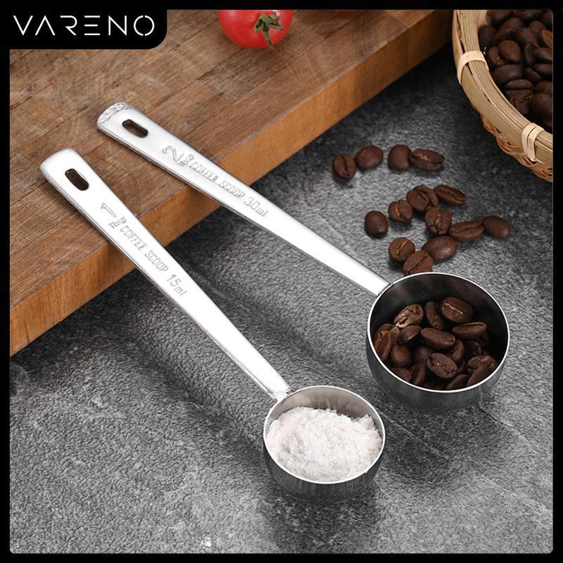 Vareno ช้อนตักกาแฟสเตนเลสสตีลขนาด15/30มล. ช้อนตักกาแฟนมช้อนตักเมล็ดกาแฟด้ามยาวเครื่องมือทำขนมอบ