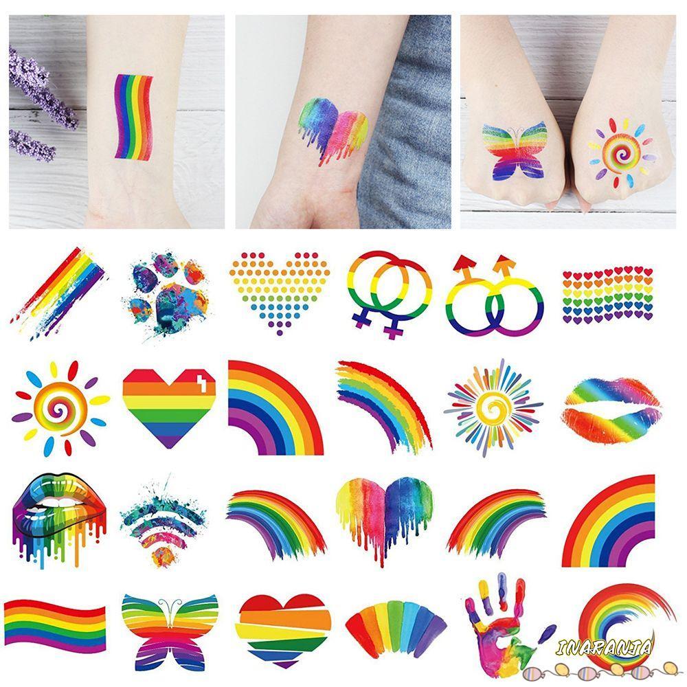 INARANJA 12PCS แขนปลอม Tattoo ดอกไม้ Pride Festivals สติ๊กเกอร์หน้าผีเสื้อ