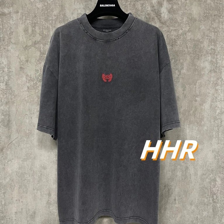 [รุ่นที่ถูกต้อง] Balenc1ag @/Paris 25ss Classic Wheat Ear Letter ปักโลโก้รอบคอแขนสั้นเสื้อยืด os หลว
