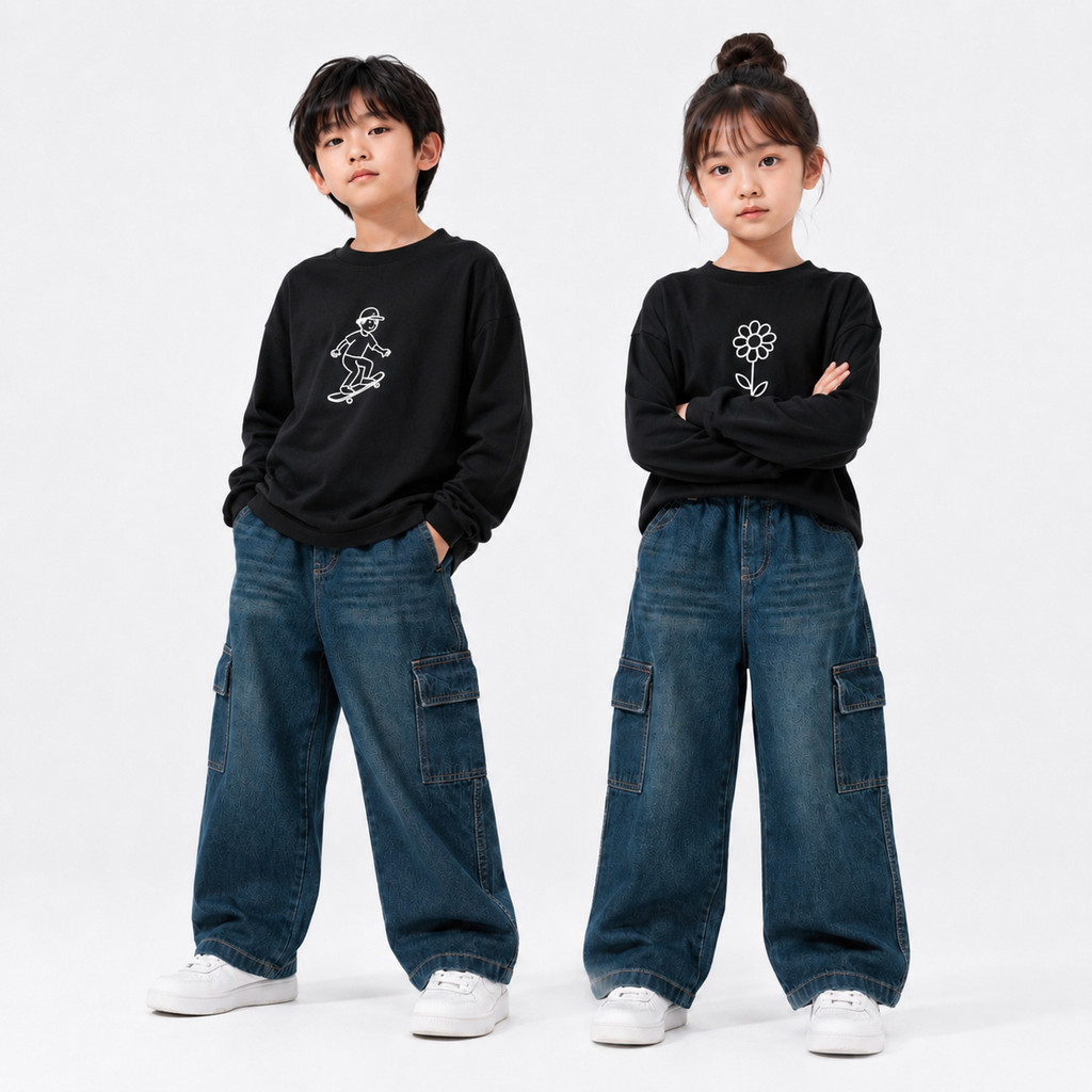 Skena Cargo Baggy Baggy Baggy Denim สไตล์เกาหลี YUKA4