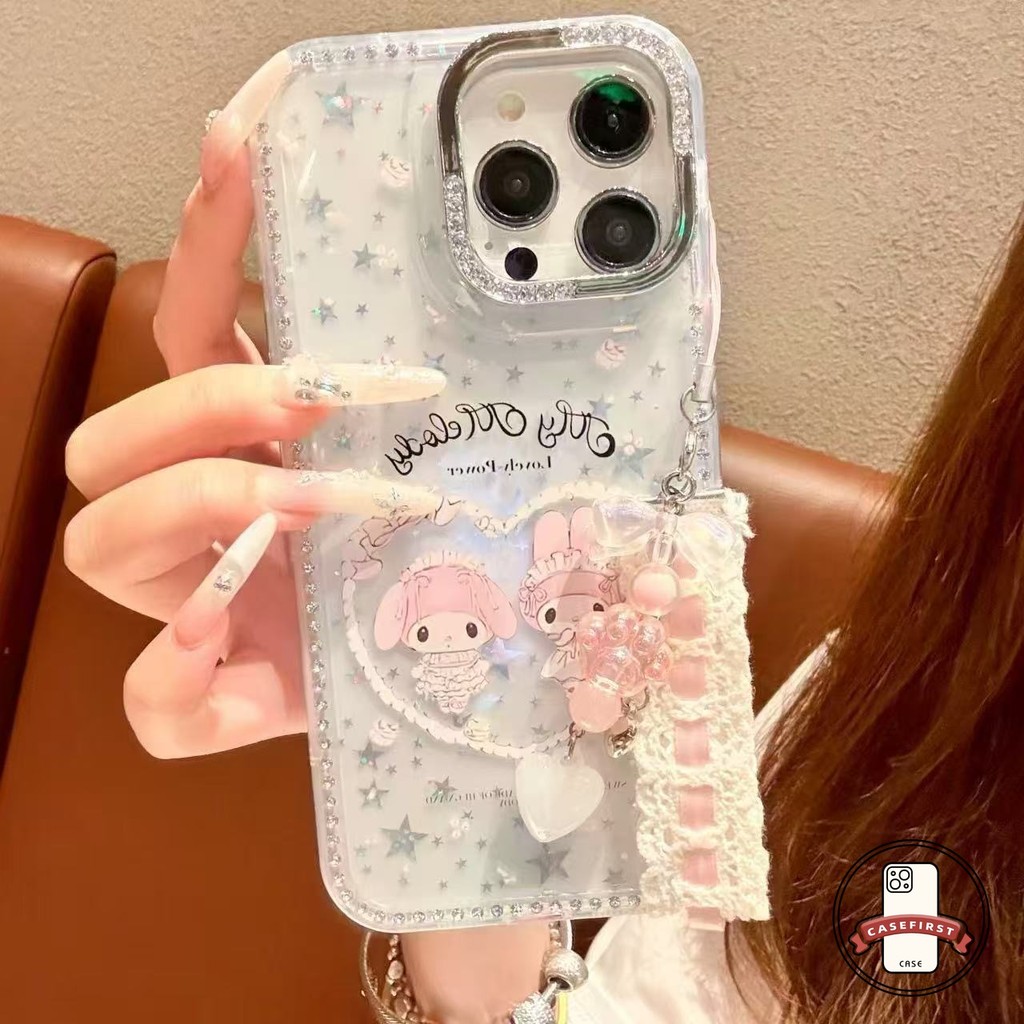 สำหรับ IPhone 15 11 16 17 Air 14 13 12 Pro Max 16 1415 Plus เคสเพชรร่วงดาว My Melody น่ารัก สไตล์ฮิต