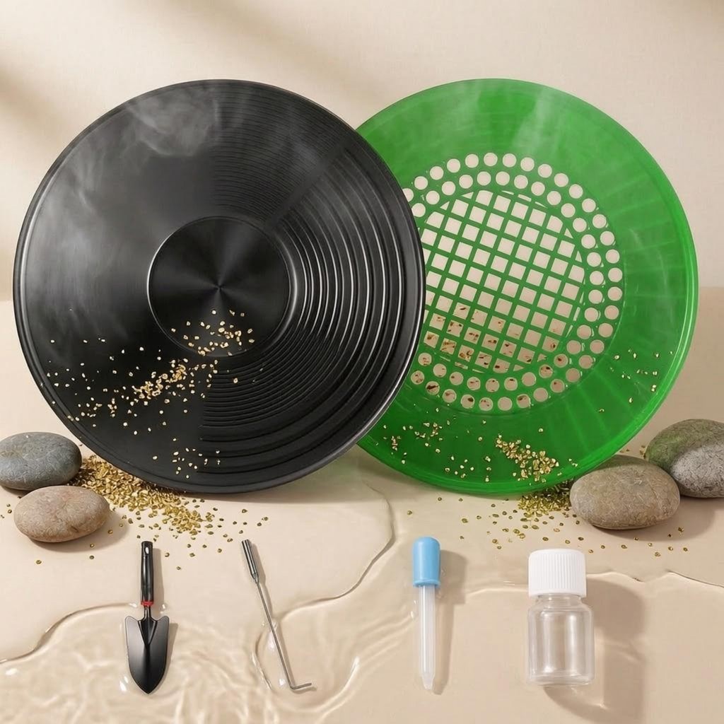 Riffled Gold Pan Set Gold Panning Pan Prospecting Gear เว้าพลาสติก