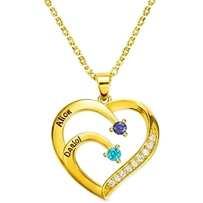 สร้อยคอหัวใจทอง 10K/14K/18K พร้อม birthstone และการแกะสลักชื่อ เพอร์เฟคเป็นของขวัญให้ภรรยาหรือแม่