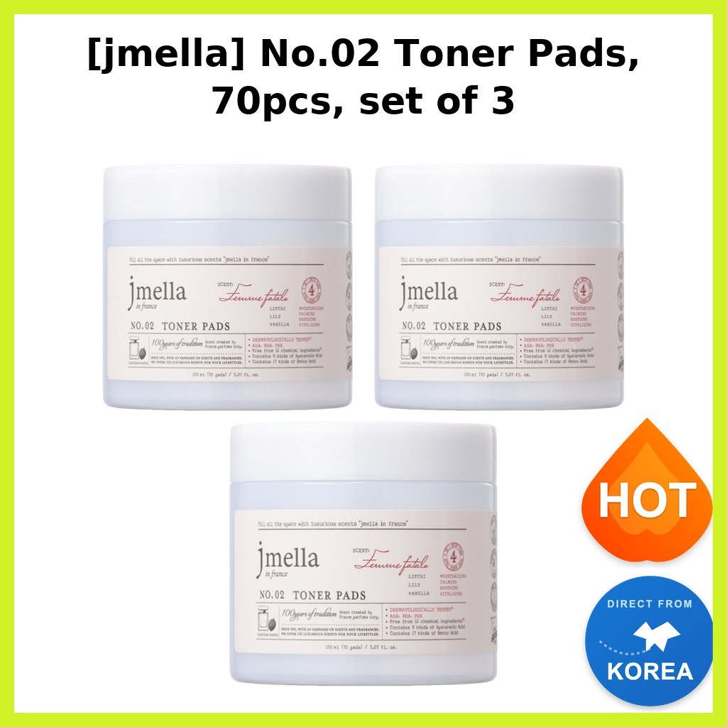 [jmella] No.02 Toner Pads 70 ชิ้น ชุด 3 / แผ่นโทนเนอร์เกาหลี / สกินแคร์สะดวก / ของแท้ 100% โดย HotKo