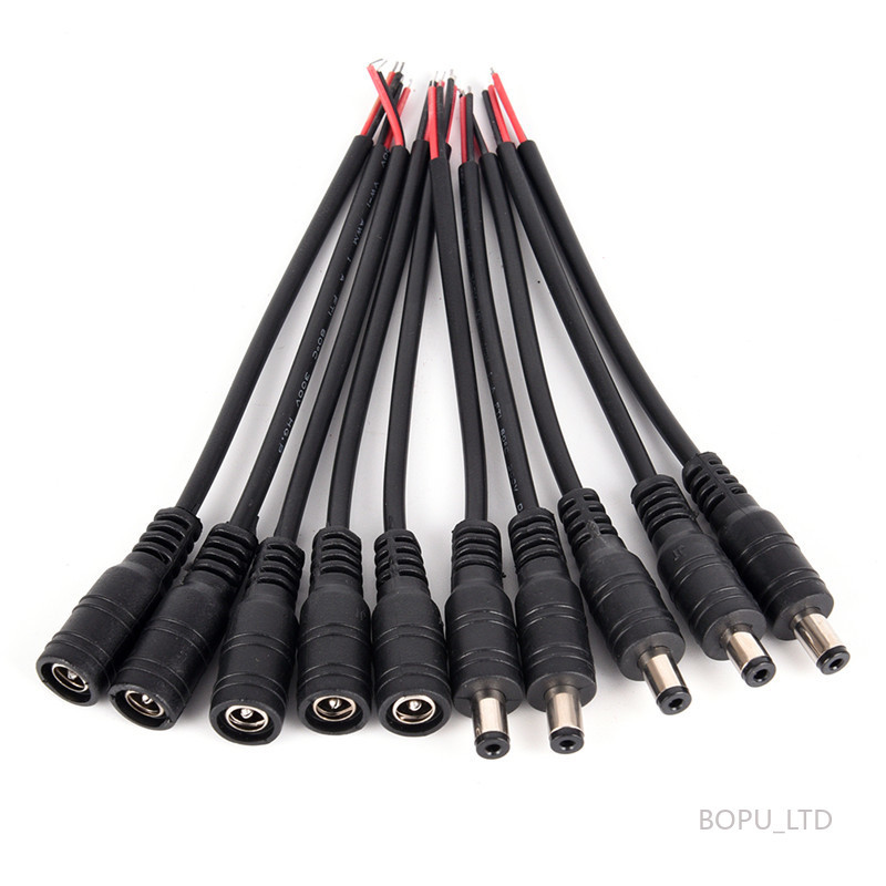 5/10pcs 5.5 มม.x 2.1 มม.สีดํา DC ปลั๊กแจ็คเชื่อมต่อสาย Pigtail 15 ซม.ชายหญิง 5.5*2.1 DC อะแดปเตอร์สําหรับ 5050 3528 LED Strip Light