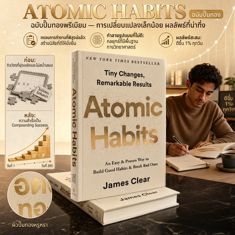 ✨โปรพิเศษ | Atomic Habits พลังนิสัย หนังสือพัฒนาตัวเอง | ปกทอง ฉบับภาษาไทย | เทคนิคสร้างนิสัยเปลี่ยน