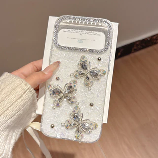 3D Rhinestone ผีเสื้อ IMD รูปแบบเคสโทรศัพท์สําหรับ iPhone 17 16 15 14 13 12 11 Pro Max