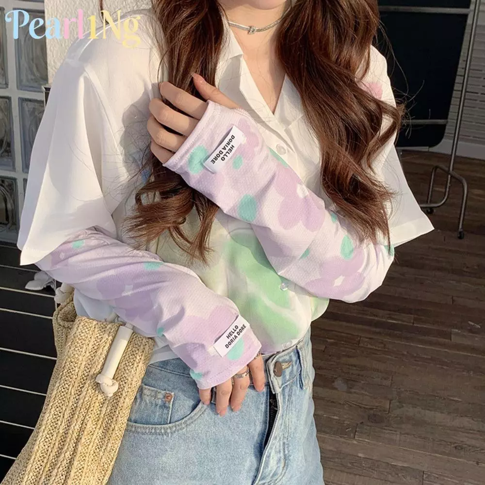 แขนพิมพ์ลาย ไข่มุก, ถุงมือยาวยืดหยุ่นบางเฉียบ, ปลอกแขนกันแดดผ้าไหมน้ําแข็งระบายอากาศป้องกันรังสีอัลตราไวโอเลต