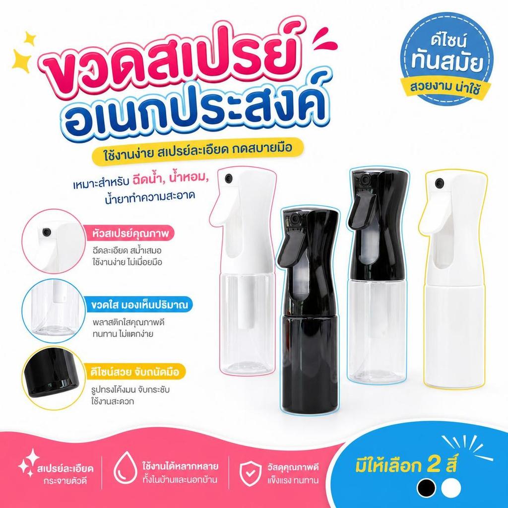 ขวดพ่นละอองน้ำสำหรับงานบ้าน ใช้เช็ดกระจก เช็ดโต๊ะ และทำความสะอาดพื้นผิวต่างๆ