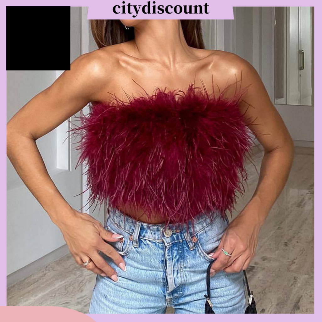 <citydiscount> Club Vest Skin-touch Shoulder-less Cozy Backless Off Shoulder Lady Camisole