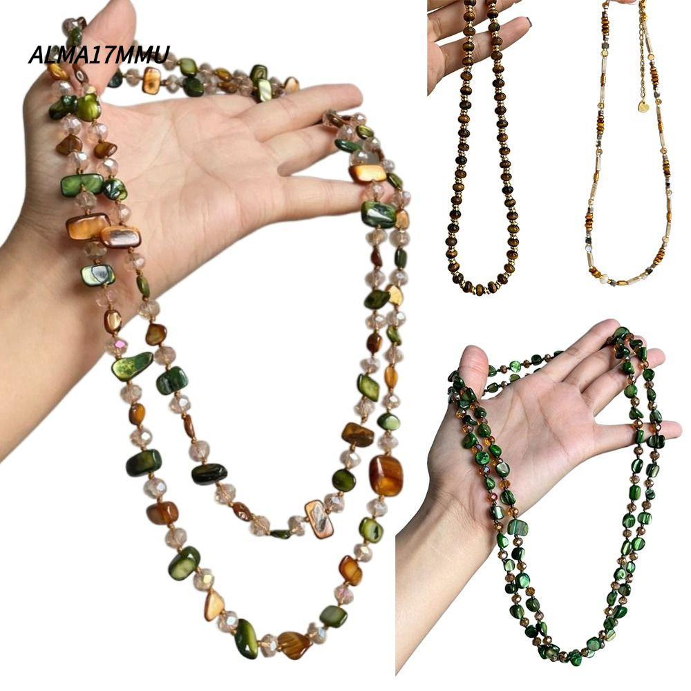 ALMA17MMU สร้อยคอหินตา,รอบแก้วเทียมลูกปัดมุกสร้อยคอ,Stackable Neck Maillard Retro Chain Choker สําหร