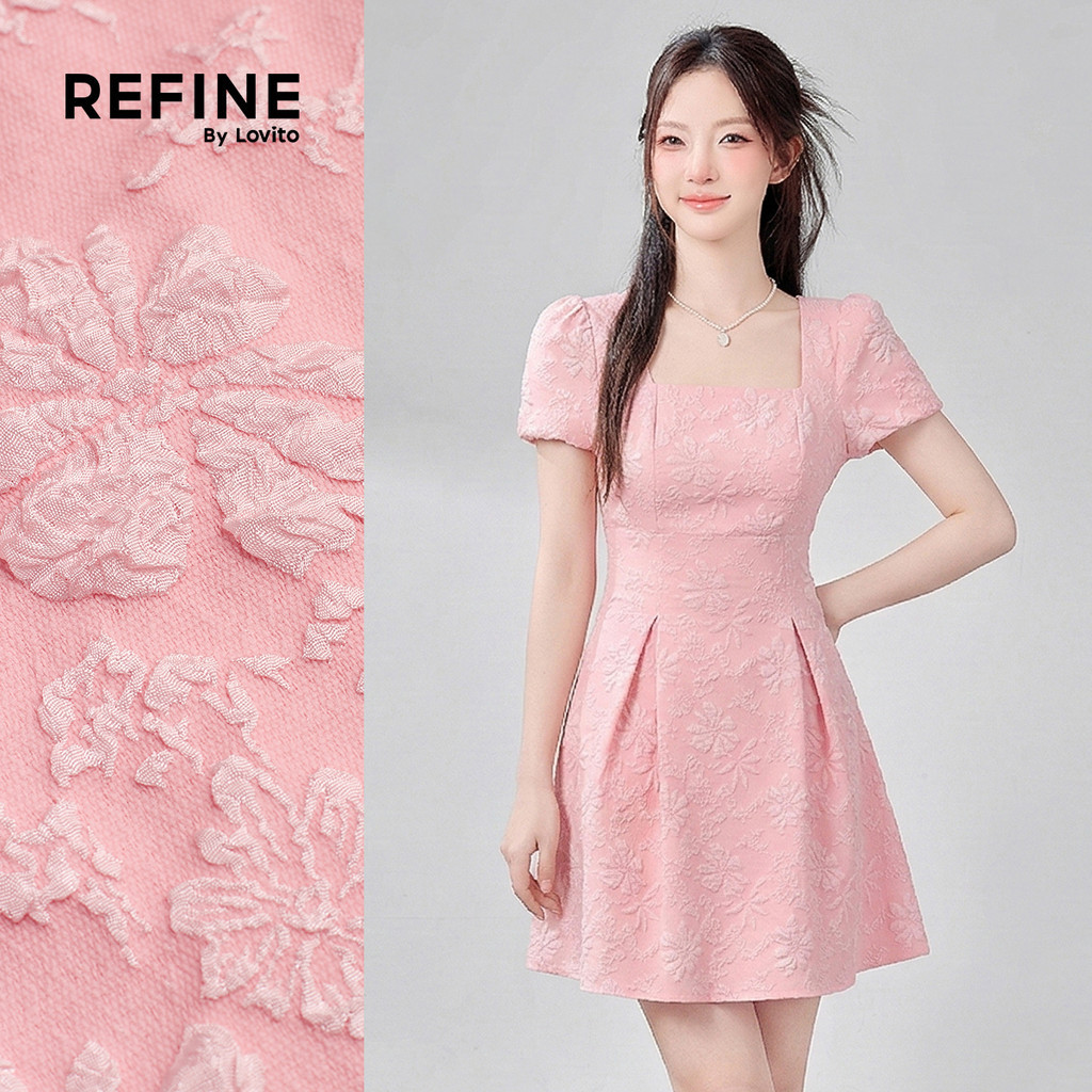 (Refine by Lovito) เดรสลำลองสำหรับใส่ทำงาน ออกงาน เดินทาง ทรงเข้ารูป จีบระบาย คลาสสิก และใช้งานได้หลากหลาย สีชมพู สำหรับผู้หญิง เหมาะสำหรับฤดูใบไม้ผลิ/ฤดูร้อน LR32A020