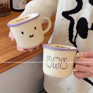 แก้วมัค แก้ว แก้วกาแฟ ins ขอบสีม่วงmiffy 360ml สำหรับร้านกาแฟ พร้อมส่ง