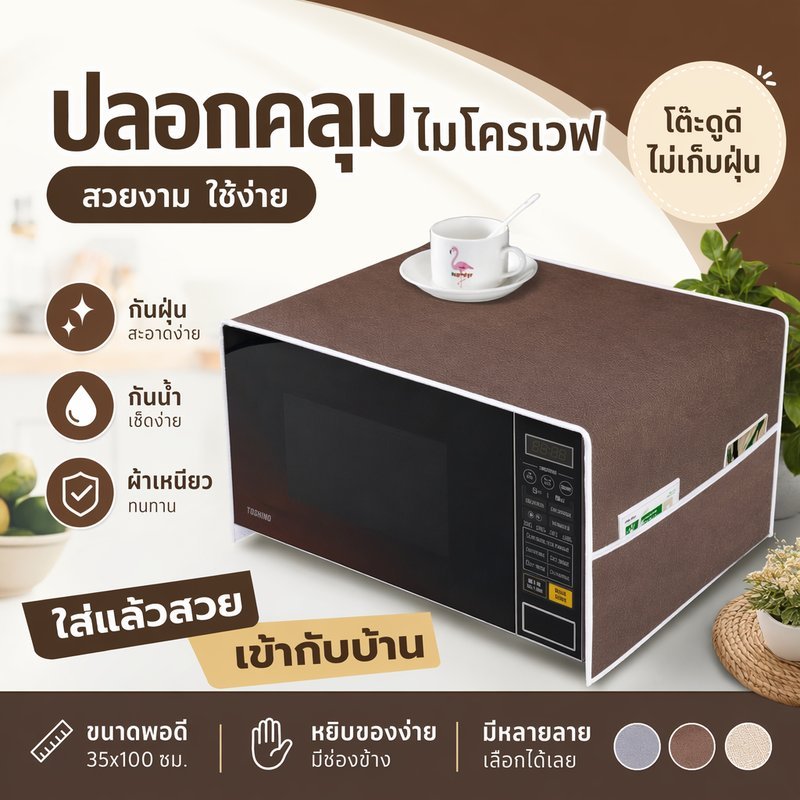 ผ้าคลุมไมโครเวฟ กันน้ำ กันฝุ่น กันน้ำมัน มีช่องเก็บของ ผ้าคลุมเตาอบ แต่งครัว ลายสวย ซักได้