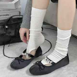 ผู้หญิงผ้าฝ้ายบาง Slouch ขาอุ่นสีทึบ Stirrup ถุงเท้าลูกวัว Ins อินเทรนด์ JK Lolita บัลเล่ต์คอสเพลย์แฟชั่นขาอุปกรณ์เสริม