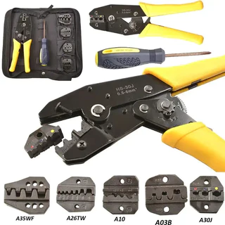ชุดคีมย้ำหางปลา CRIMPING PLIERS KIT เปลี่ยนหัวได้5แบบ เหมาะย้ำต่อสายไฟจีบลวด