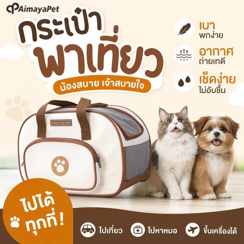 AimayaPet กระเป๋าใส่สัตว์เลี้ยง กระเป๋าแมว กระเป๋าหมา สะพายไหล่ ระบายอากาศ น้ำหนักเบา ซักได้ มีช่องหน้า