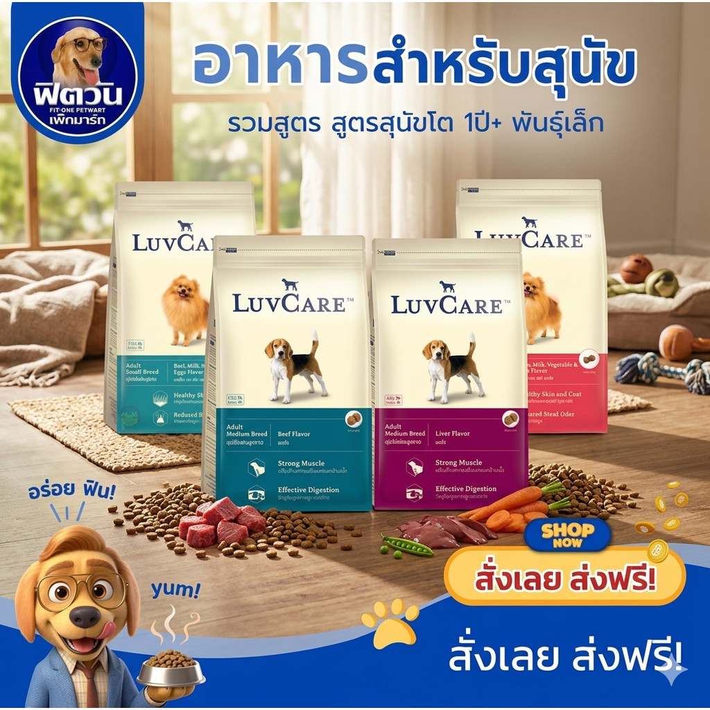 LuvCare อาหารสุนัขสำหรับสุนัขพันธุ์เล็กและพันธุ์กลาง (ลูกสุนัขและสุนัขโต) ขนาด 9 กก.***ความน่ากินสูง