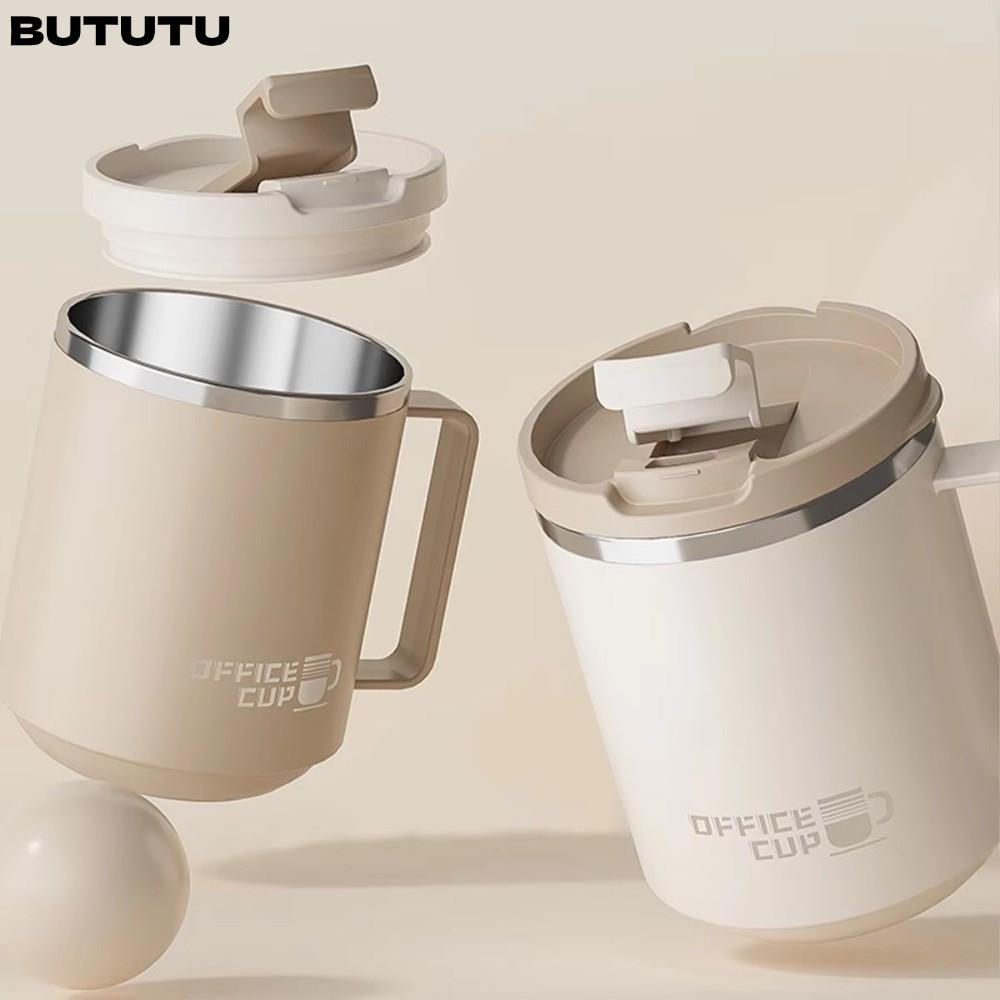 บูตู แก้วเก็บความร้อน,500มล 304แก้วกาแฟสแตนเลส,แบบพกพาป้องกันการรั่วพร้อมที่จับความจุขนาดใหญ่ดื่มถ้วยกาแฟนมชา