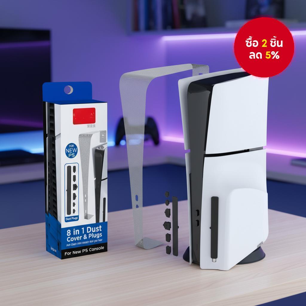  แผ่นป้องกันฝุ่นสําหรับ PS5 Slim พร้อมปลั๊กซิลิโคนและตาข่ายสําหรับคอนโซลดิจิทัล/ดิสก์