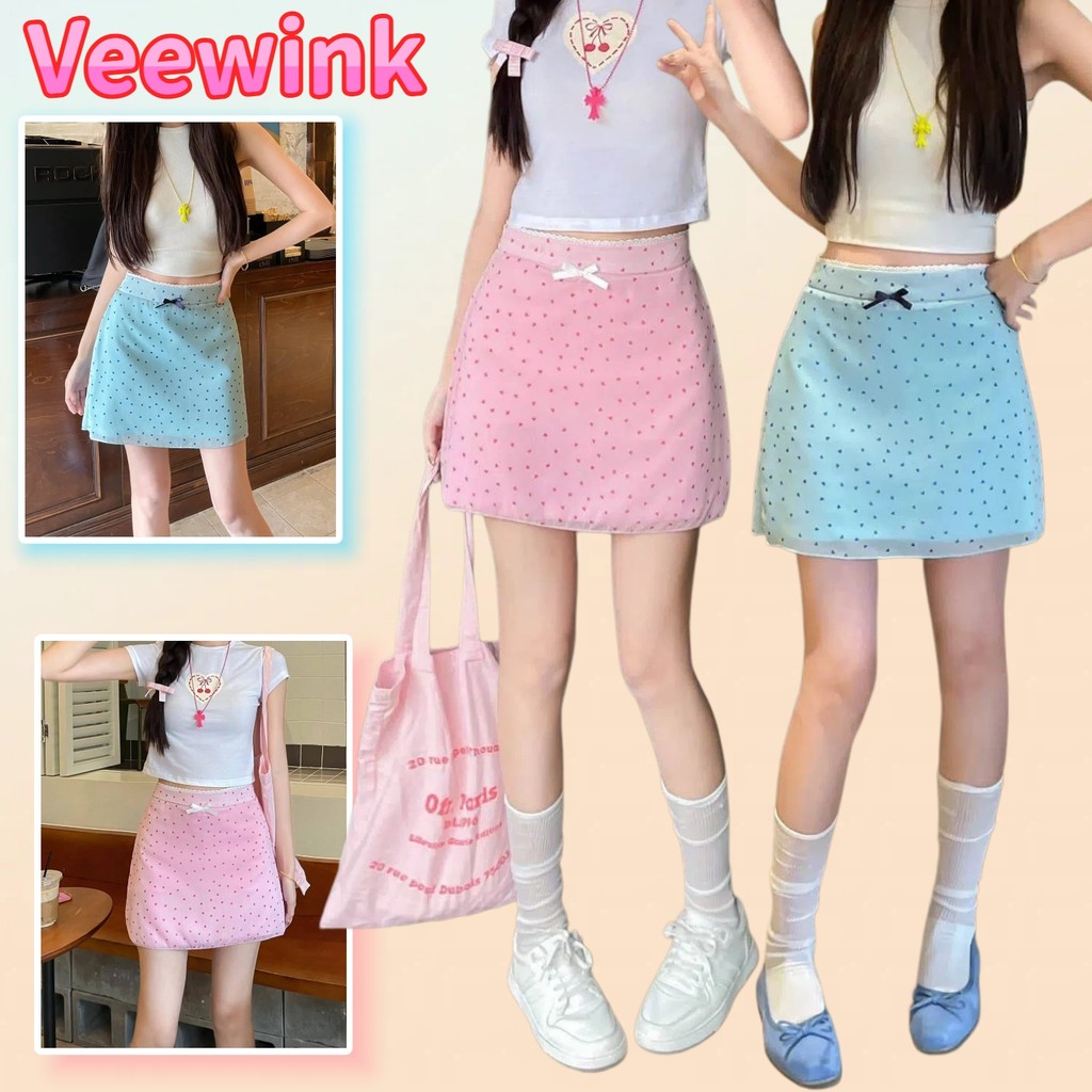 Veewink กระโปรงสั้นลูกไม้หัวใจ ดีไซน์น่ารัก เอวสูงทรงเอ หวาน แมทช์ง่าย ใส่แล้วเรียว แมทช์ง่าย