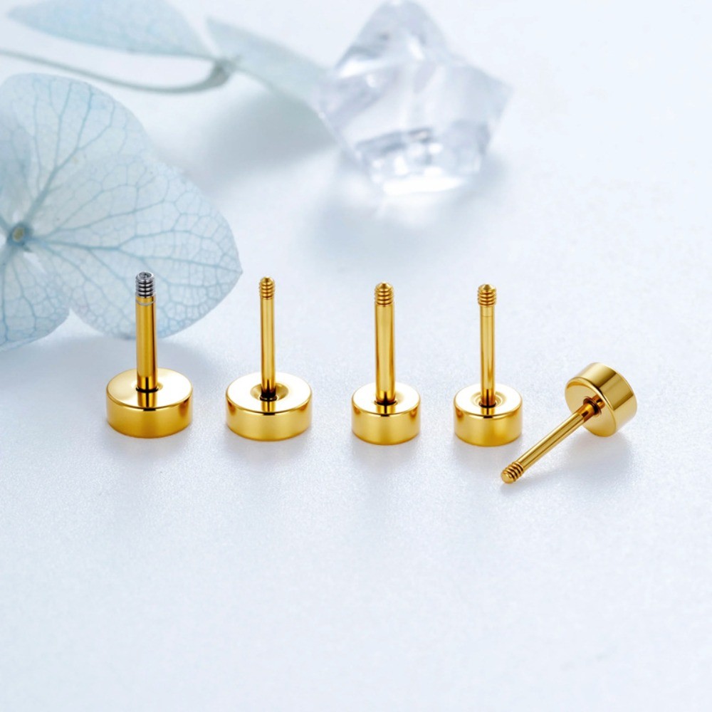5ชิ้น/เซ็ตซิลเวอร์โกลด์สีไทเทเนียมเหล็กกระดูกอ่อนหูสตั๊ดสกรูก้านรอบแผ่นกลับจุกเกลียวหูเข็มเจาะอุปกรณ์เครื่องประดับ