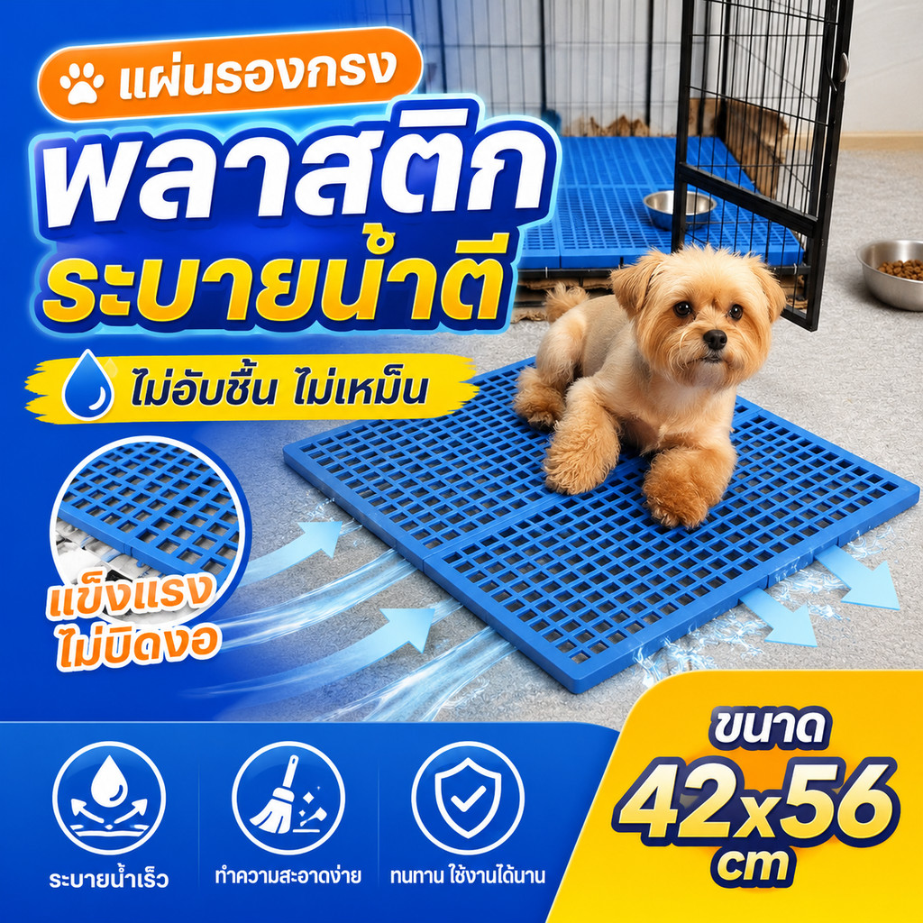 แผ่นรองกรงสัตว์เลี้ยง แผ่นปูพื้นกรง กันเท้าตกร่อง พลาสติกPP กันลื่น ระบายอากาศ ล้างง่าย