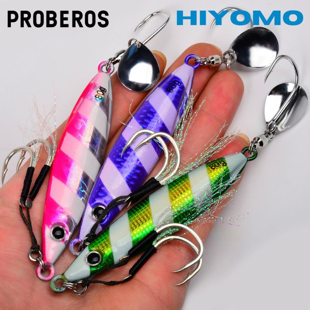 PROBEROS 1pcs Luminous Fishing Jigging เหยื่อ 30g,40g,50g,60g,80g,artificial 3D ตาโลหะ Jig Lure Assist Hook Casting Tenggiri Jig น้ําเค็ม Fishing Tackle ช้า/Fast Jigs