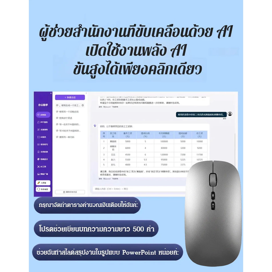 เมาส์ไร้สาย ชาร์จได้ บลูทูธ ลดเสียง แปลภาษา thumbnail 3