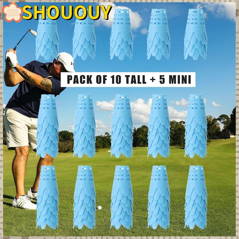 SHOUOUY ที่ตั้งลูกกอล์ฟ พลาสติก สําหรับฝึกตีกอล์ฟ 15 ชิ้น
