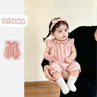 เสื้อผ้าเด็กบางสำหรับฤดูร้อน ชุดจัมพ์สูทเจ้าหญิงเชอร์รี่สีชมพูสุดน่ารัก