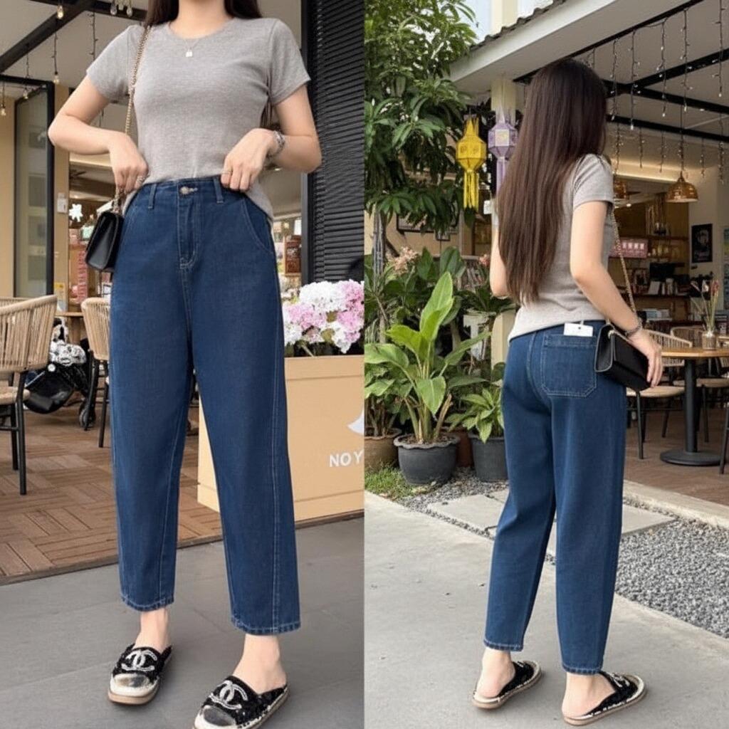 🍃ลุควินเทจสุดปัง！JIAQI กางเกงยีนส์เอวสูงขา9ส่วน ยืดไม่อึด ทุกรูปร่างสวมเข้ากัน #V125