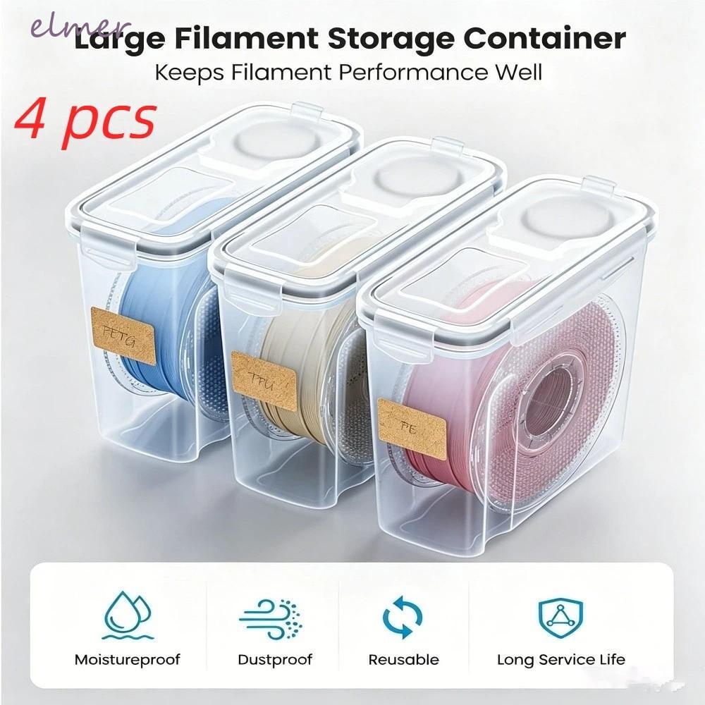 ELMER 4 ชิ้น 3D การพิมพ์กล่องเก็บเส้นใย,กันฝุ่นโปร่งใส 3D การพิมพ์เส้นใยคอนเทนเนอร์,แบบพกพา Airtight Moisture Proof Filament แห้งกล่องปิดผนึก