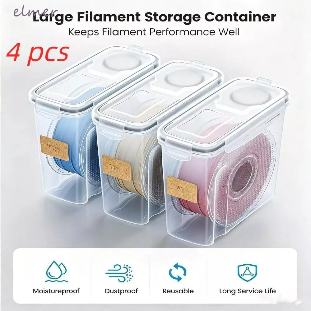 ELMER 4 ชิ้น 3D การพิมพ์กล่องเก็บเส้นใย,กันฝุ่นโปร่งใส 3D การพิมพ์เส้นใยคอนเทนเนอร์,แบบพกพา Airtight Moisture Proof Filament แห้งกล่องปิดผนึก